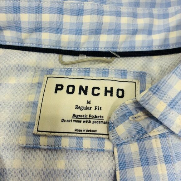 Poncho Men’s Shirt Size M Blue Gingham Check Button Front Long Sleeve Outdoor - Picture 4 of 12